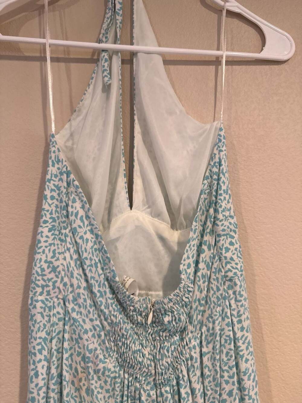 Pull & Bear Sz.S Halter Maxi Dress Floral AOP Turquoise/White - Picture 7 of 12